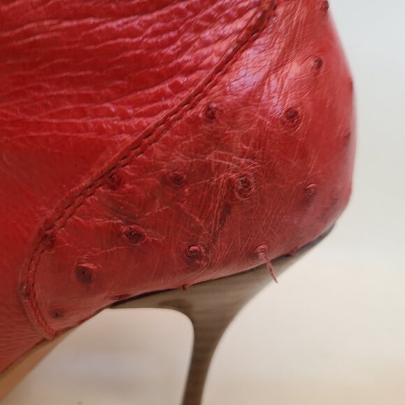 Vtg Goss Red Leather Ostrich Boots 6 Stiletto Pointed Toe Western Witchy Cowboy - Picture 15 of 16